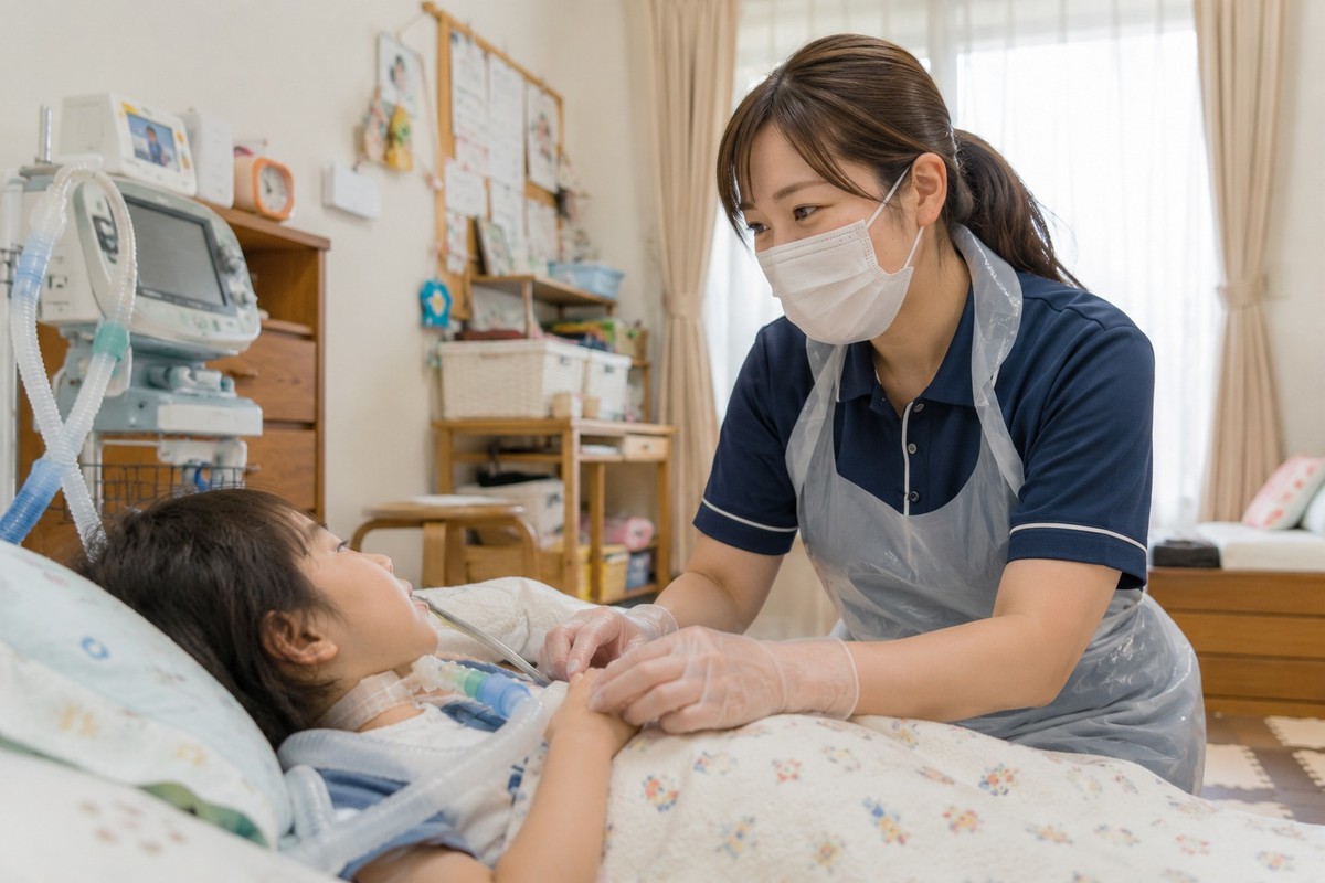 ベッドサイドでお子さんに寄り添う在宅支援のイメージ
